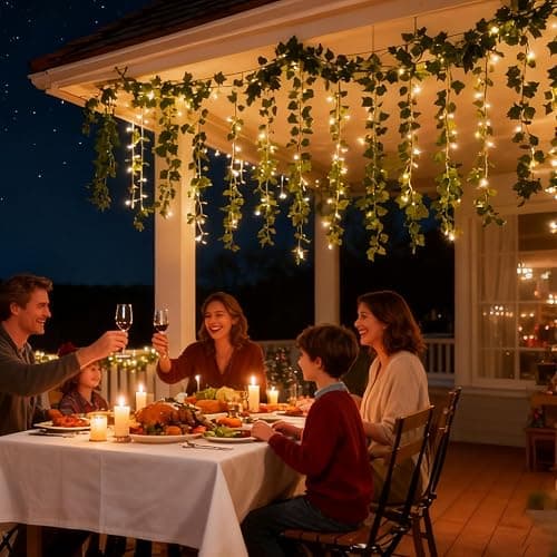 Joysing Efeu Lichterkette Innen 10M 100 LED Efeu Girlande mit Lichterkette Batteriebetrieben mit Fernbedienung Timer, 8 Modi Fake Efeu Lichterketten Wasserdicht Weihnachtsbeleuchtung fur Zimmer Aussen thumbnail 7