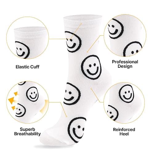Kikiya Women's Cotton Crew Socks - Cute Smiley Face Funny Bow Fruit Graphic Crazy Animal - Ladies Girls Casual Socks Size 6-8 thumbnail 4