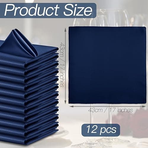 P Pothuiny 12 Pcs Silky Navy Blue Satin Napkins 17 x 17 Inches, Square Smooth Wedding Dinner Napkins Satin Cloth Napkins Table Napkins for Banquet Party Restaurant Decor, Thanksgiving, Christmas thumbnail 3