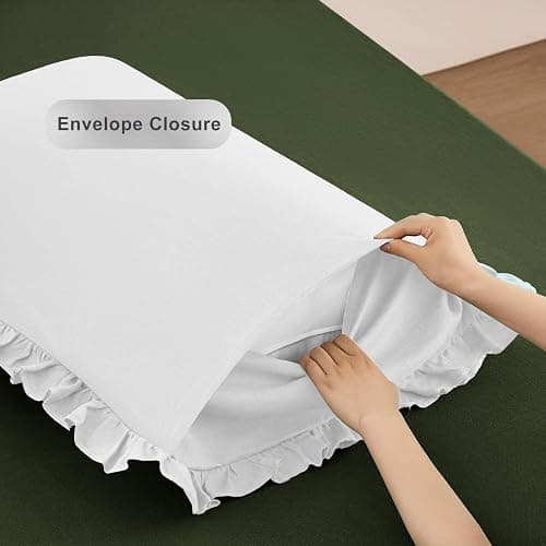 TOSMO 100% Linen Ruffle Pillowcase Standard Size, Set of 2, Stone-Washed Breathable Pillow Shams Envelope Closure, Soft and Durable Pillow Cases, 20" X 26", White thumbnail 5