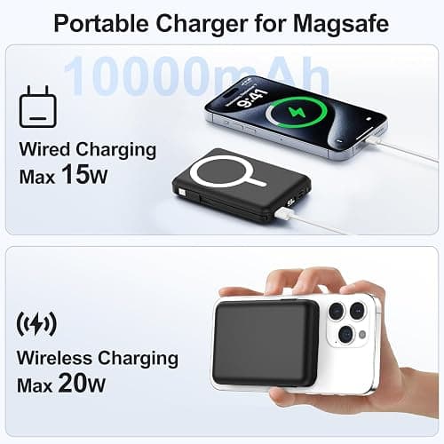 for Magsafe Portable Charger - 10000mAh Battery Pack for Magsafe with USB-C Cable and PD 20W USB C Fast Charging LED Display, Magnetic Wireless Power Bank for iPhone 17/16/15/14/13/12/Pro/Pro Max thumbnail 3