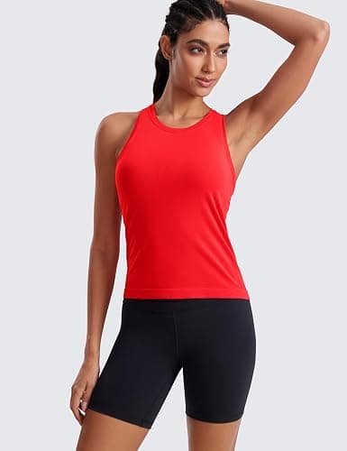 CRZ YOGA Seamless Crewneck Tank Tops for Women - Workout Athletic Running Gym Sleeveless Shirts Racerback Breathable Tee thumbnail 2