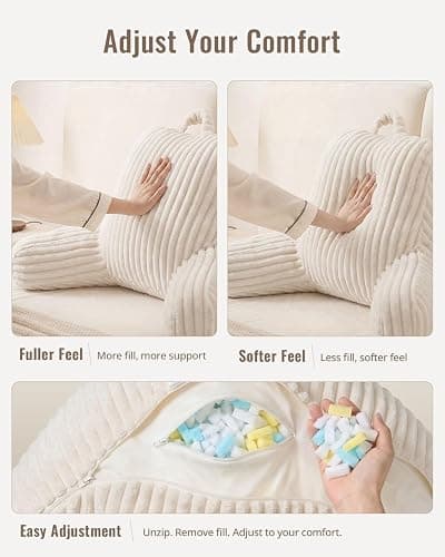 Blissful Diary Reading Pillow for Sitting in Bed, Flannel Back Pillow Bed Sitting Up for Adult & Children, Backrest Cushion for Sit Up in Couch or Floor, Dorm Essentials, Cream White thumbnail 3