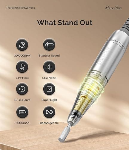 MelodySusie Entry-Level Clip-On Rechargeable Nail Drill, SC320H 30000RPM Popular Classic E-File with LCD Display for Manicure Shaping & Gel Removal, Perfect for Training, Nail Art Practice & Home Use thumbnail 2