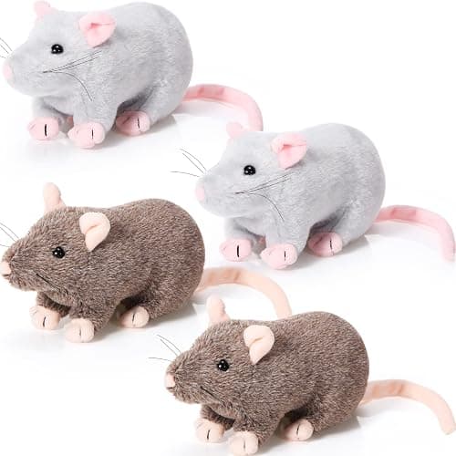Kasyat 4 Pcs Fake Rat Stuffed Animals 7 Inch Fake Mouse Plush Toys Soft Cuddly Stuffed Mouse Realistic Rat Plushies for Birthday Prank Props April Fools Tricks(Brown, Grey) - Image 1