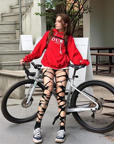 Mingnos Women's Ripped Tights Punk Goth Distressed Leggings Irregular Fishnet Stockings Y2K Ragged Pantyhose Hosiery thumbnail 4