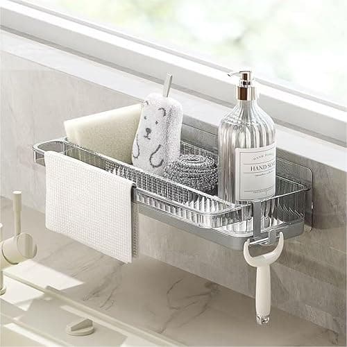 Kitchen Organizer Rack, Partitioned Storage with Hooks, Large - Capacity & Multi - Functional for Space - Saving Kitchen Solution(Grey) - Image 1