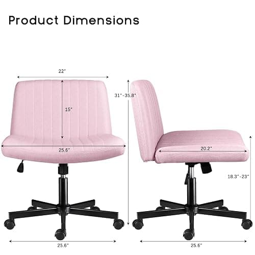 PUKAMI Criss Cross Chair with Wheels,Fabric Padded Armless Cross Legged Office Desk Chair for Home Office,Modern Swivel Height Adjustable Wide Seat Computer Task Vanity Chair(Pink) thumbnail 2