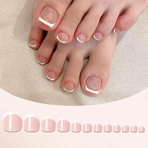 Virellay 240 Stück Falsche Fußnägel Kit, Französische Kurze Fußnägel zum Aufkleben, Weiß Rosa French Fußnägel Tips, Full Cover Acryl Zehen Nagelspitzen für Maniküre DIY, Fake Nails für Frauen thumbnail 5