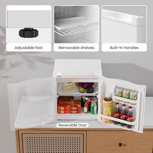 Antarctic Star Mini Fridge with Freezer, Rated 1.6 cu.ft, Small Upright Refrigerator with Removable Shelves, 7 Adjustable Thermostat, Low Noise for Bedroom/Apartment/Office,White thumbnail 5