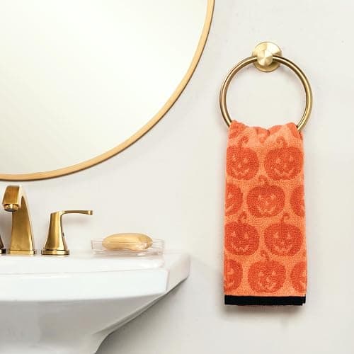 SKL Home Halloween Jack-O-Lantern 100% Cotton Jacquard 2pc Hand Towel Set, Reversible, Soft & Absorbent, Decorative for Bath/Kitchen/Bar & Gift, Orange thumbnail 2
