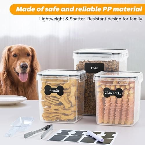 qeerable Airtight Dog Treat Container Set - Shatterproof Plastic Pet Treat Container with Scoops, Tongs & Labels - 3 Pack Clear Dog Cookie Jar for Kitchen Counter Organization & Freshness thumbnail 7