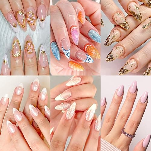 6 Packs (144 Pcs) | Reusable Press on Nails | Stick on Nails 12 Sizes-6 Styles|Almond Nails - Image 1