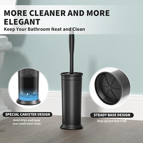 UPTRONIC Toilet Brush, Toilet Bowl Brush with Extra Long Handle Durable Bristles Toilet Scrubber and Covered Holder for Toilet Brush Set for Bathroom Cleaning (Black-02) thumbnail 6
