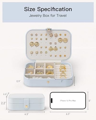 Vlando Travel Jewelry Case, PU Leather Travel Jewelry Box with Earring Holder, Portable Display Mini Jewelry Case for Mothers Day Women Girls Gift - Blue thumbnail 3