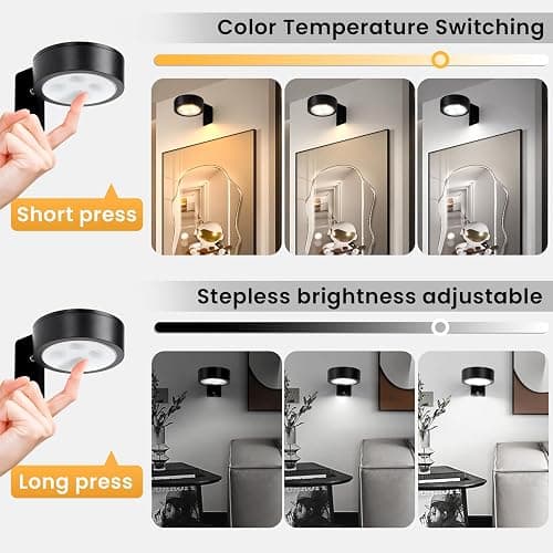 KELUOLY 4-Pack Picture Light Battery Operated with Remote, Led Lights Dimmable and Timer Painting Light, Art Display Light for Picture Frame Artworking Portrait, Home Wall Decor Puck Lights, Black thumbnail 4
