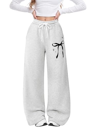 Resinta Girls Wide Leg Sweatpants Bow Print Drawstring Jogger Pants Loose Baggy Trousers with Pockets for Kids 8-14Y - Image 1