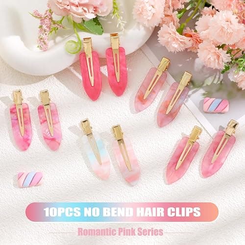 KesaPlan 10PCS No Bend Hair Clips, Pink No Crease Hair Clips for Styling, Acrylic Resin Flat Duckbill Clips, Seamless Bang Hair Barrette for Women Girls Makeup Hairstyle Accessories thumbnail 3