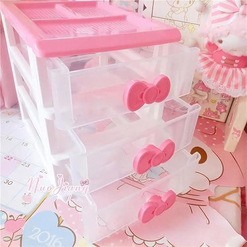 WQURC Lovely Girls Receiving Storage Cabinets Box Room Desktop Makeup Organizer With Three-tier Desk Receiving Drawers N Pink Bowknot (Classical) thumbnail 5