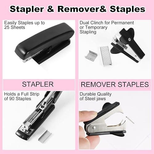 Gawsey Black Desk Organizers and Accessories Set with 360-Degree Rotating Pen Holder, Tape Dispenser, Stapler, Staple Remover, 1000 Staples, Tape, Clips Set, Ruler, Scissor, Pen thumbnail 3