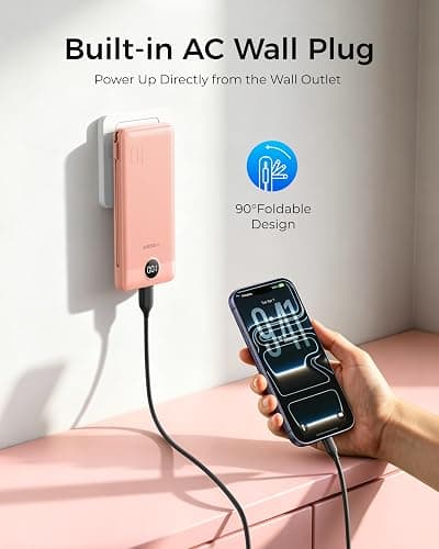 VEGER Portable Charger for iPhone, Power Bank Built in Cables and Wall Plug | 10000mAh,Ultra Slim&Compact,5 Outputs,LED Display,Power Bank for iPhone,Samsung,Travel Essentials for Camping Cruise Business thumbnail 2