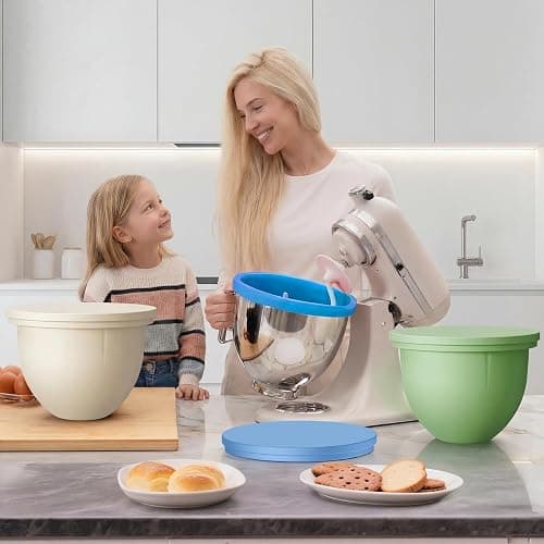 GuanQiao Silicone Bowl Liners for 5 Qt KitchenAid Mixers, 3 Liners with Lids, Blue/Beige/Green thumbnail 2