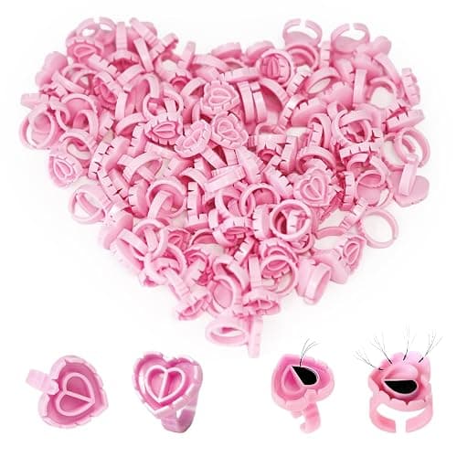 MIUXIA 300Pcs Glue Rings Lash Glue Rings for eyelash extention Supplies Lash Tech Holder Lovely Pink Heart Shape - Image 1
