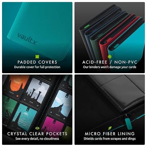 Vault X 4 Pocket Trading Card Zip Binder, 160 cards, Premium Exo-Tec Album Material, 20 Side-Loading Pages, Folder for Collectible Card Games, Sports, TCG (Teal) thumbnail 5
