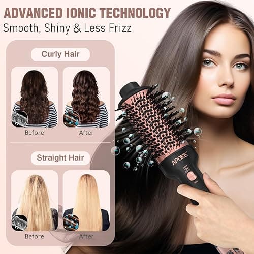 APOKE One Step Hair Dryer Brush Hot Air Stylers and Volumizer, Lightweight Hairdryer Heated Air Brush for Drying Straightening Curling Volumizing Hair (Bright Black) - Bright Black thumbnail 4