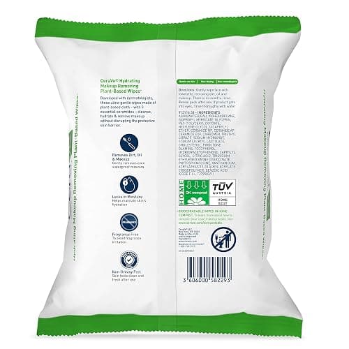CeraVe Makeup Remover Wipes, Plant Based Face Wipes, Biodegradable in Compost, Waterless Face Wash, Travel Essentials for Women, Suitable for Sensitive Skin, Fragrance-free + Non-comedogenic, 25ct thumbnail 2