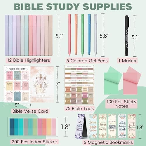 XKDOUS 42 Pcs Bible Study Supplies Journaling Kit for Women, Bible Study Kit with Bible Highlighters No Bleed and Tabs, Bible Accessories Include Bookmarks, Pens and More, Bible Verse Gifts for Study thumbnail 3