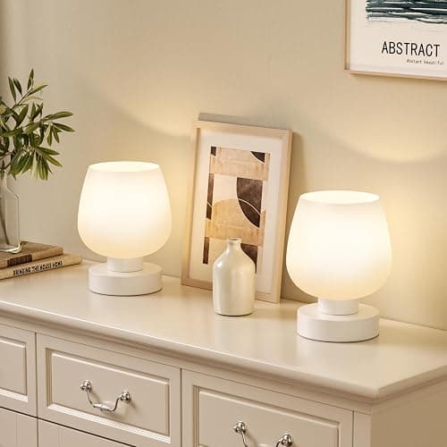 Touch Bedside Table Lamp Set of 2 - Small Bedside Lamp for Bedroom Living Room Night Stands, Desk Lamp with White Glass Shade for Small Spaces, 3 Way Dimmable, LED Bulbs, Gifts thumbnail 4