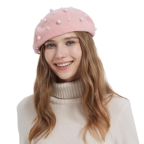 ZARSIO Women Beret Pearl Elegant Sweet Artist French Style Beret Beanie Cap thumbnail 4