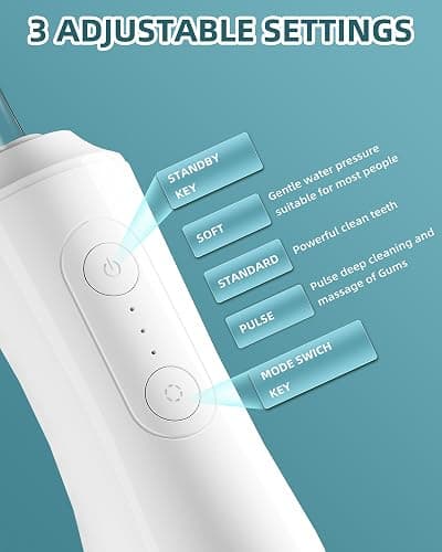 Water Flosser, Water Dental Flosser Pick for Teeth, 300ML IPX7 Waterproof Oral Irrigator, 3 Modes 4 Replaceable Jet Tips, Professional Flossing Cleaning Picks for Home Travel Gums (White) thumbnail 3