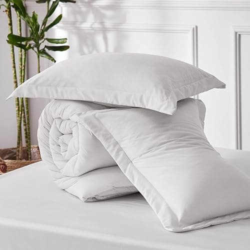 Bedsure Queen Comforter Set - Grayish White Soft Bedding for All Seasons, Cationic Dyed Bed Set, 3 Pieces, 1 Queen Size Comforter (90"x90") and 2 Pillow Shams (20"x26"+2") thumbnail 8