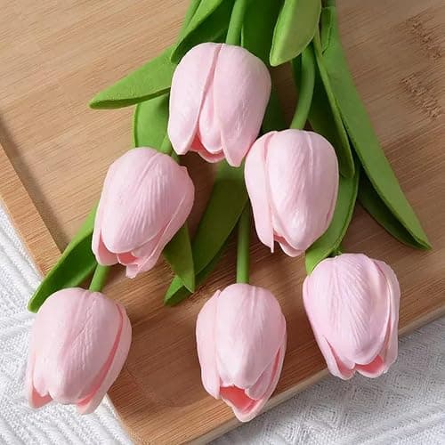 SHUERIET 20 Pcs Pink Artificial Tulips Faux Flowers, Real Touch Lifelike Fake Flower Bouquet, Home Kitchen Wedding Party Decorations, Spring Floral Arrangement thumbnail 8