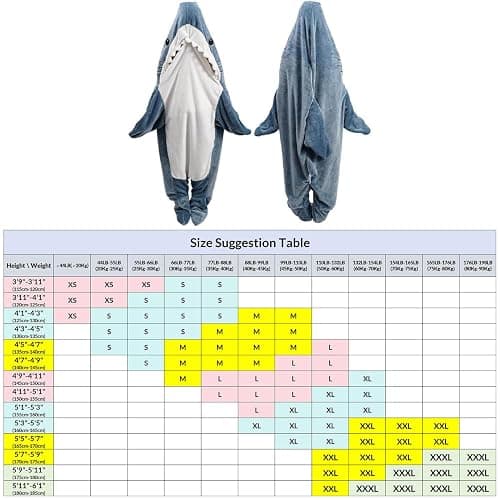 inkArts Shark Blanket Hoodie Onesie for Adult & Kid, Wearable Shark Sleeping Bag, Soft Cozy Onesie Costume thumbnail 5
