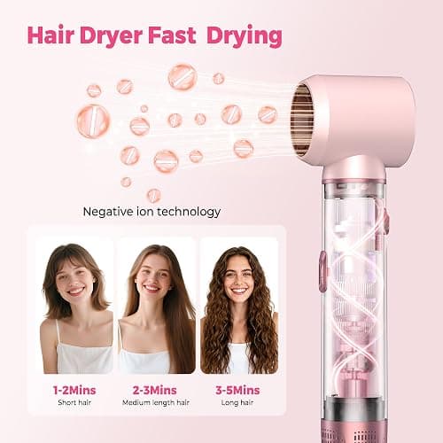 Atopskins 5 in 1 Hair Dryer Brush Set, Hot Air Styler, Detachable Blow Dryer Brush, 3 Heat Settings Auto Curling Wrap Styler, Ionic Hair Styling Tools, Straight Curl Dry Volumiz Smooth (Pink) thumbnail 3