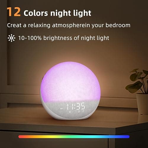 Sunrise Alarm Clock White Noise Machine: Natural Wake Up Light - Dimmable Clock with Bluetooth Speaker for Bedroom - 25 Sleep Sounds for Baby Adults Kids Frost White thumbnail 8