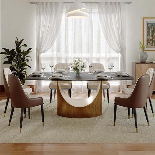 POVISON 71" Modern Dining Table for 6, Matte Black Heavy-Duty Dining Table, Sintered Stone Dining Tabletop with Bronze Carbon Steel Pedestal, 71 inch Rectangle Dining Room Table (Table Only) thumbnail 4