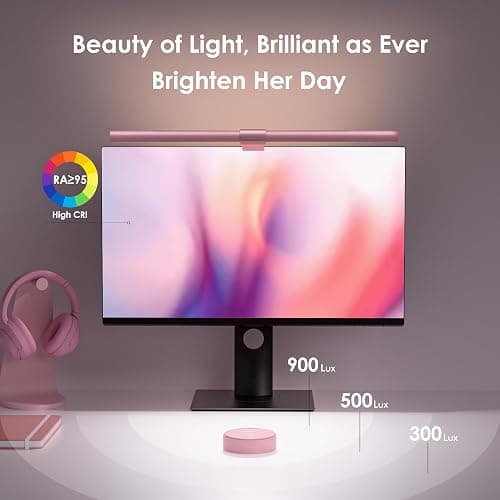 Quntis Pink Monitor Light Bar with Remote, Eye-Care No Glare, Space Saving Computer Desk Lamp As Gifts for Girls, Stepless Dimming, Modern Aesthetic Desk Light Bar for Home Office Gaming Reading thumbnail 2