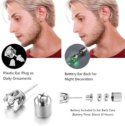 Generic 5Pcs Led Light Up Earrings Led Studs Earrings Party Flashing Blinking Steel Earring Bright Stylish Fashion Earrings Diamond Crown Ear Drop Stud Glowing Up Decoration Multi-Color, silver, M, thumbnail 2