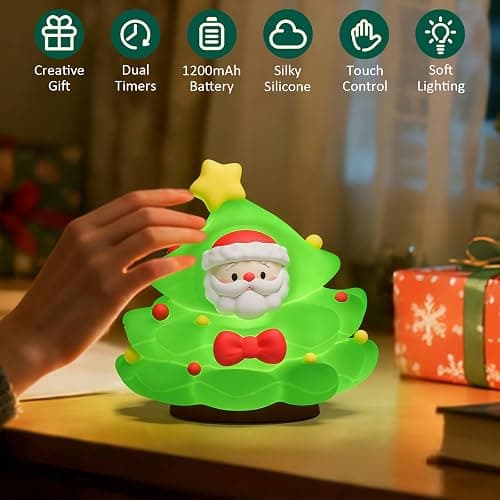 Christmas Tree Night Light for Kids, Soft Silicone Night Light with 30/60min Timer, 3-Level Brightness Dimmable Lamp, LED Rechargeable Lamp for Toddler Boys Girls Room Xmas Decoration (Christmas Tree) thumbnail 5