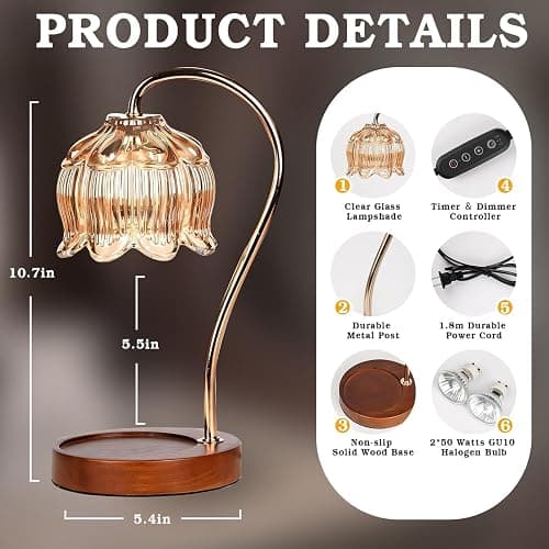 GEEZO Fragrance Candle Warmer Lamp，Electric Candle Warmer with Timer & Dimmer，Mom Christmas Birthday Gifts for Women, House Warming Gifts New Home Bedroom Decor thumbnail 8