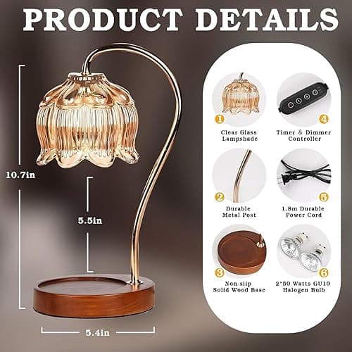 GEEZO Fragrance Candle Warmer Lamp，Electric Candle Warmer with Timer & Dimmer，Mom Christmas Birthday Gifts for Women, House Warming Gifts New Home Bedroom Decor thumbnail 9