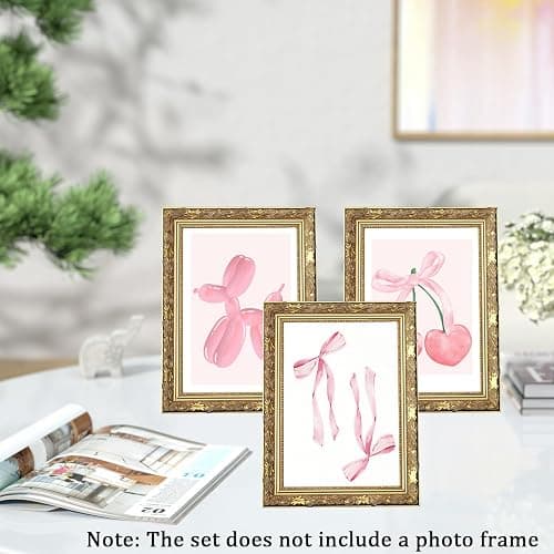Onperpoe 4 Pink Posters Set Canvas Wall Art Preppy Room Decor Aesthetic Bow Cherry Balloon Puppy Poker Poster Wall Art Aesthetic Posters Coquette Room Decor (Pink Cherry) thumbnail 7
