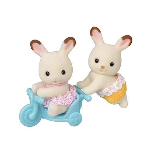 Calico Critters - Chocolate Rabbit Twins - Collectible Dollhouse Dolls | The famous bunny babies, side by side - poseable flocked twins to tuck into playsets, prams and bedtime adventures, Ages 3+ - Image 1