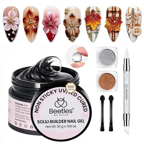 Beetles 3D Gel Nail Art Kit-1.06 oz Clear Solid Builder Nail Gel, 5 in 1 Non-Sticky Hand Sculpting Building 3D Nail with Sculpting Pen, for Beginner DIY UV Nails at Home, Crystal Orb Gifts for Women - Image 1