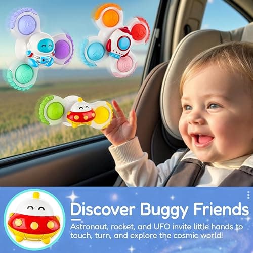 ALASOU 3PCS Pop Suction Cup Spinner Sensory Airplane Travel Toys for 1 2 Year Old Boy Girl Birthday Gift|Novelty Spinning Tops Easter Basket Stuffers for Toddlers Infant|Baby Bath Toy Kids Ages 1-3 thumbnail 8