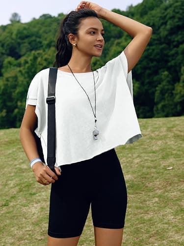 SENSERISE Womens Open Back Workout Tops Backless Short Sleeve Athletic Shirt Running Crop Top Gym Yoga Tee thumbnail 2